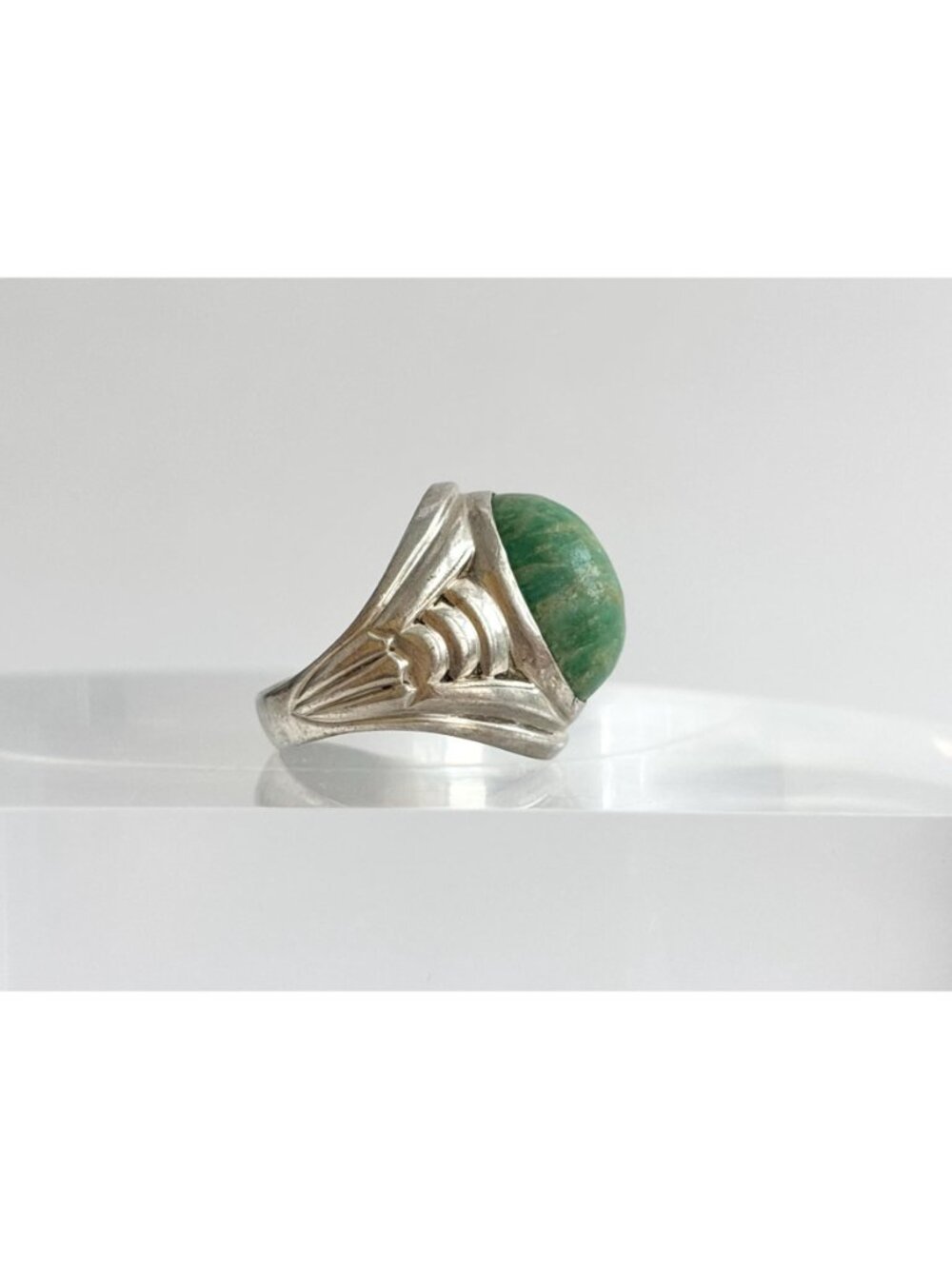 Amazonite Green Gemstone Solitaire Sterling Silver 925 Vintage Ring - sz 6.75 - Picture 4 of 16